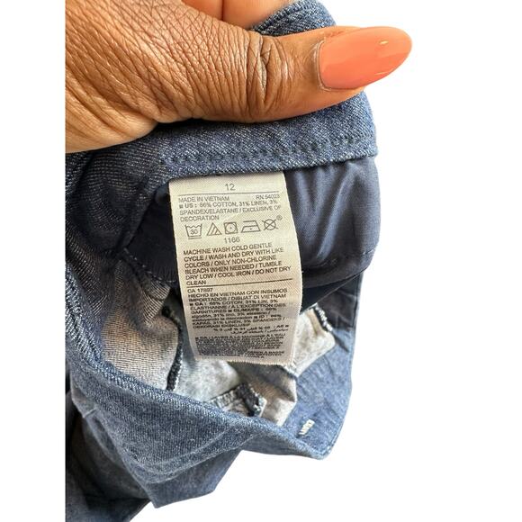 Old Navy Blue Denim Linen Blend Mid-Rise Side-Stripe Ankle Dress Pants Size 12 - Picture 3 of 16